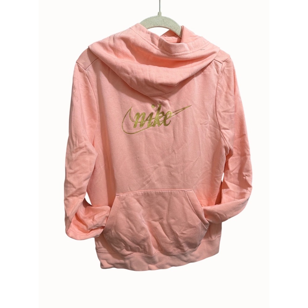 Nike Womens glitter logo Coral Peach Hoodie Sweatshirt M Cotton‎ Blend